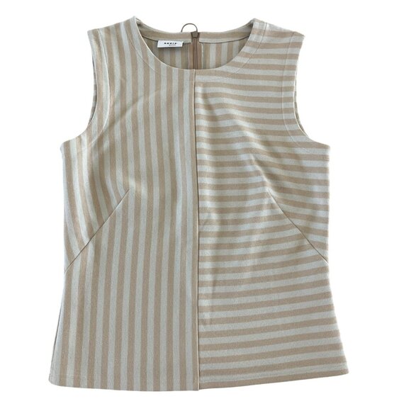 Akris Punto Patchwork Stripe Sleeveless Top Desert Sand Italian Fabric ‎ US 8 - Picture 2 of 11